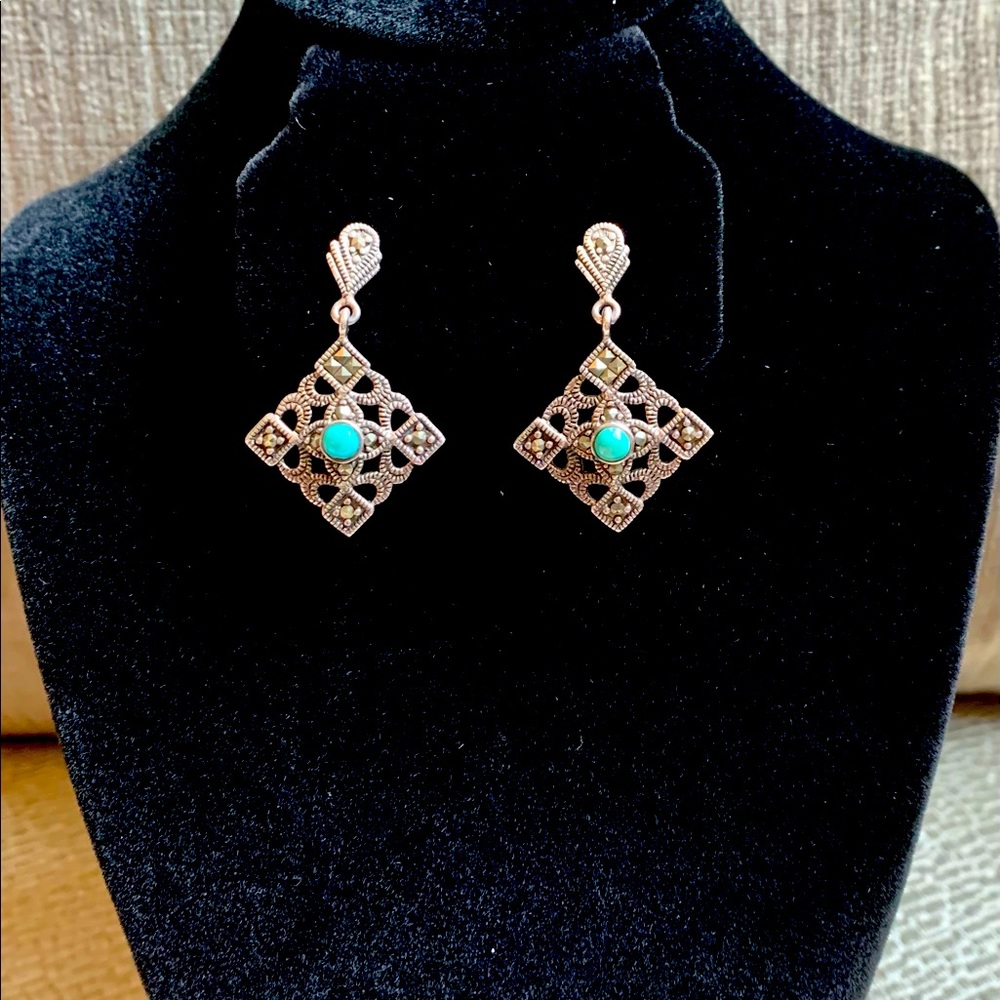 Marcasite and Turquoise drop earrings